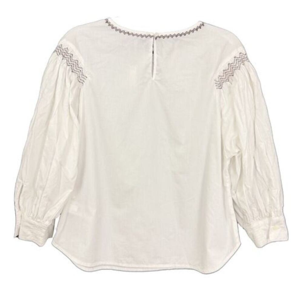Madewell Embroidered Poplin Balloon Sleeve Top White Crewneck Cotton Zig Zag XL - Picture 4 of 10